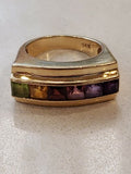 14K Solid Yellow and White Gold Hand-Made Multi Color Channel Set Gemstone Ring
