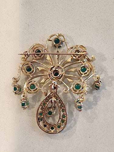 Antique 19c 14k GOLD Dangle Drop Emerald Chandelier  Brooch 2 1/4"