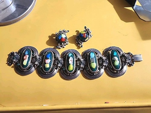 Vintage Victorian Revival Multicolor  Bracelet and Earrings