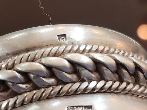 Vintage Egyptian 925 Sterling Silver Twisted Cable Center Wide Cuff Bracelet