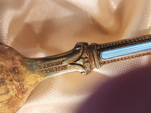 Vintage David Andersen Norway Sterling Silver & Enamel Fork & Spoon Set