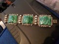 Vtg Mexico 40’s Carved Jade Sterling Silver 925 Link Bracelet