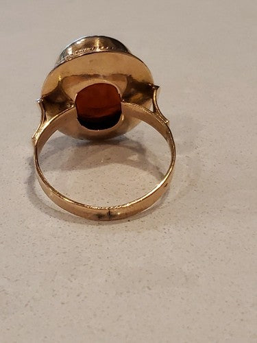 Antique 14k Yellow Gold  Natural Hand Carved Carnelian Ring Size 6 3/4