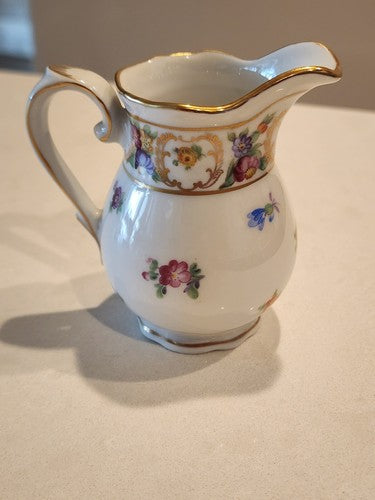 Vintage Schumann Bavarian DRESDEN LINE Flowers Gold Gilt Pitcher Creamer 3 3/8"