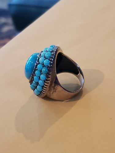 Turquoise Ring Sterling Silver with Double Halo so 8