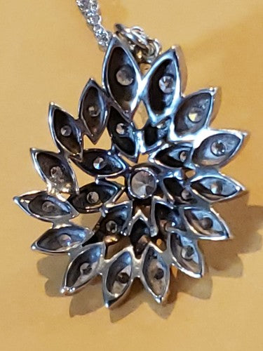 Diamond & 14K White Gold Snowflake Flower Cluster Pendant