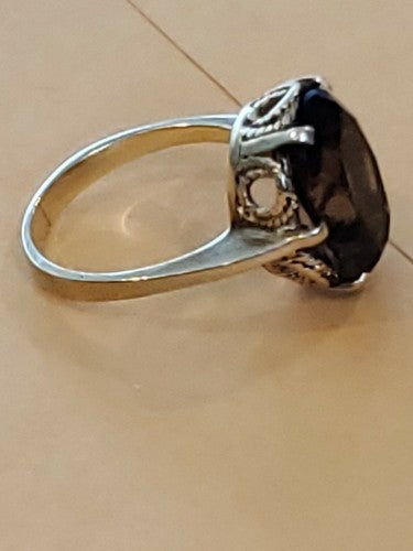14K Yellow Gold 4ct Citrine Cocktail Ring Size 7.75 with Fillagree Setting