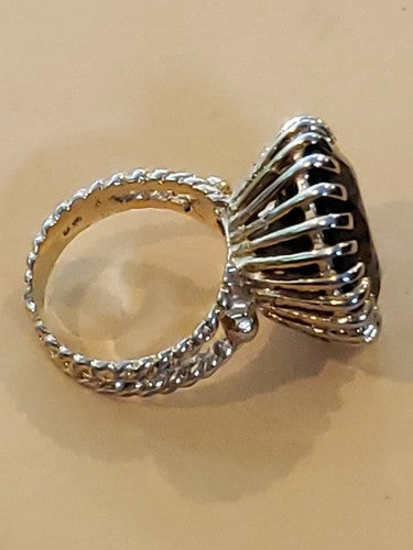 14k Solid Gold Filigree Faceted Smokey Topaz Huge Cocktail Ring MCM 4.75