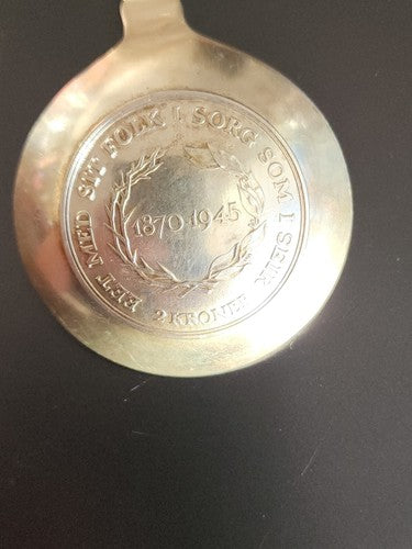 Embedded Commemorative Danish Silver Coin Spoon Christian x Konge 1870-1945