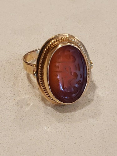 Antique 14k Yellow Gold  Natural Hand Carved Carnelian Ring Size 6 3/4