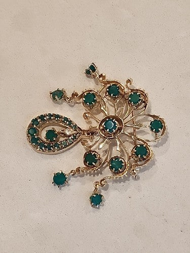Antique 19c 14k GOLD Dangle Drop Emerald Chandelier  Brooch 2 1/4"