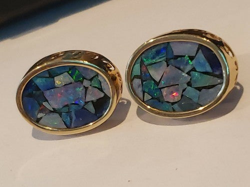 Inlaid Opal Earrings in 14K Yellow Gold