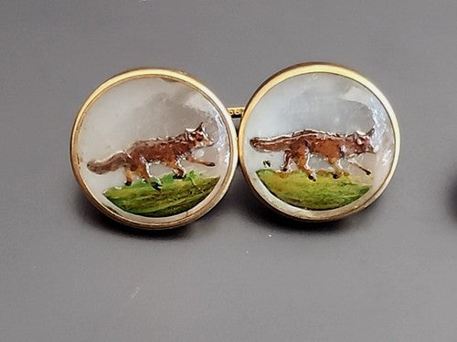 Brant &Son Edwardian Essex Crystal 14K Yellow Gold Fox Cufflinks