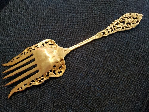 Antique Signed Sterling Silver Buffet Fork 11"  Pierced with Flowers