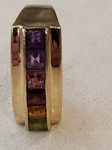 14K Solid Yellow and White Gold Hand-Made Multi Color Channel Set Gemstone Ring