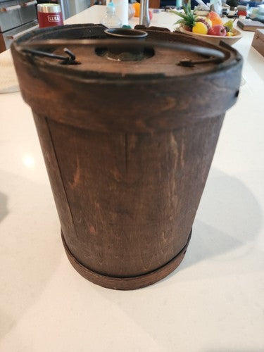 Antique Mid-Late 1800's Wood Wrapped Tin Cone Top Cork Sealed Kerosene Can