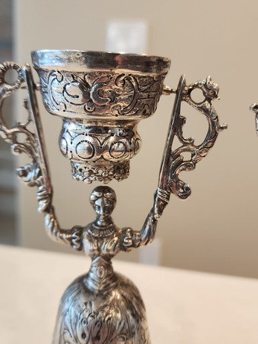 Pair Antique Wedding Cup Marriage Wager Figural 800 Silver Neresheimer & Sohne