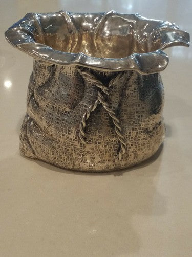 MIDCENTURY FRATELLI CACCHIONE STERLING ITALIAN SILVER 'DRAWSTRING BAG' VASE