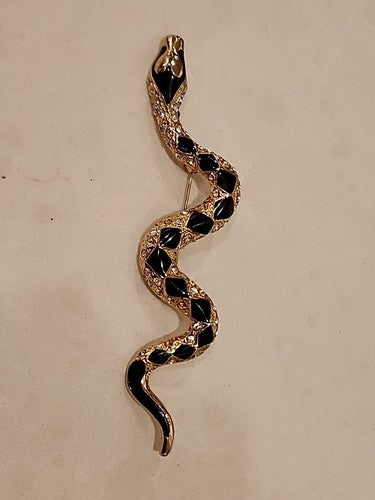 Vintage Costume Snake Brooch w/ Enamel and Crystal Elements