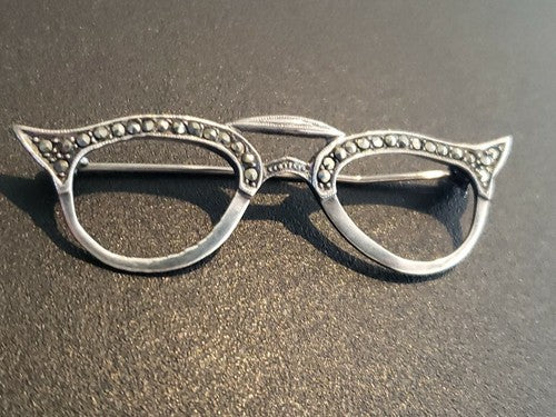 Vintage Taxco Mexico Sterling Silver 925 50's Cat Eye Style Eyeglasses Brooch