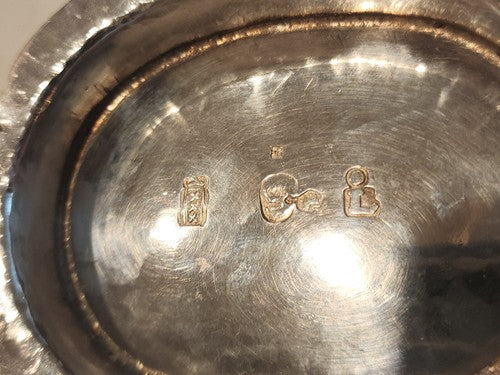 Hand Chased DUTCH .833 SILVER FOOTED BRANDY BOWL CHERUB HANDLES, FLUTED PANELED