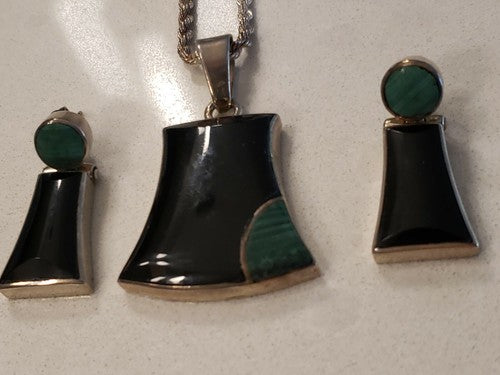 TAXCO Sterling 950 Silver Turquoise Hinged Dangle Earrings Montero & Pendant
