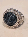 Affinity JS Round Pave Blue Natural Sapphires Sterling Ring Size 6.25