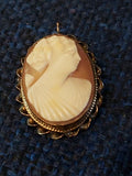 Vintage 10k Yellow Gold Shell CAMEO PIN PENDANT Brooch