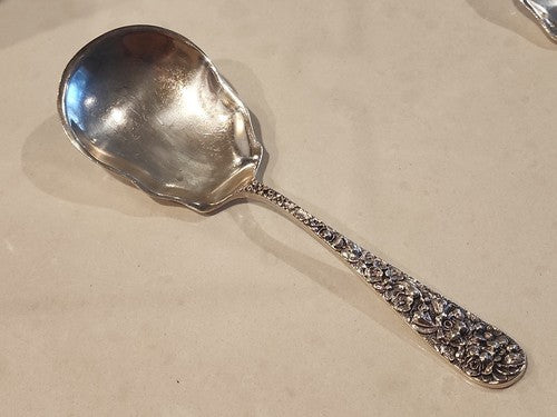 8" STERLING CHASED BERRY SPOON STIEFF "ROSE"