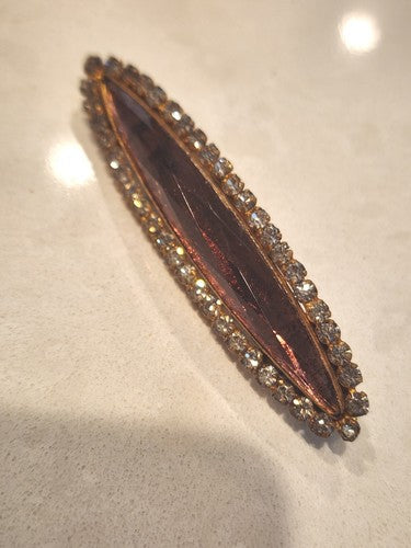 Amythyst & Rhinestone Bar Pin Antique Art Deco Brooch
