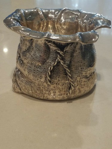 MIDCENTURY FRATELLI CACCHIONE STERLING ITALIAN SILVER 'DRAWSTRING BAG' VASE