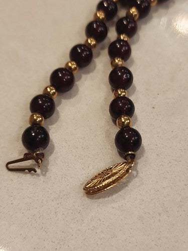 Vintage 8mm 14K Yellow Gold Beads  & 10mm Amber Bead 30.50" Necklace