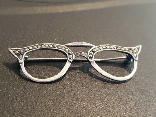 Vintage Taxco Mexico Sterling Silver 925 50's Cat Eye Style Eyeglasses Brooch