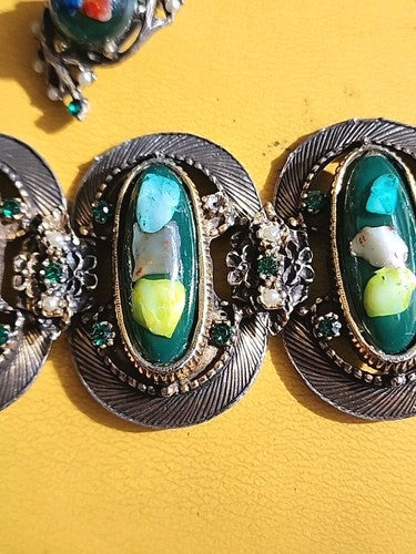 Vintage Victorian Revival Multicolor  Bracelet and Earrings