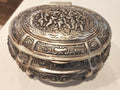 ANTIQUE STERLING SILVER HAND CHASED CHERUB DESIGNS JEWERY / ETROG BOX
