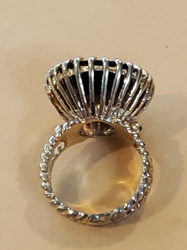 14k Solid Gold Filigree Faceted Smokey Topaz Huge Cocktail Ring MCM 4.75