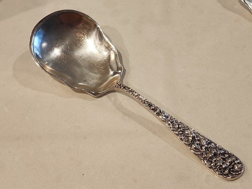 8" STERLING CHASED BERRY SPOON STIEFF "ROSE"