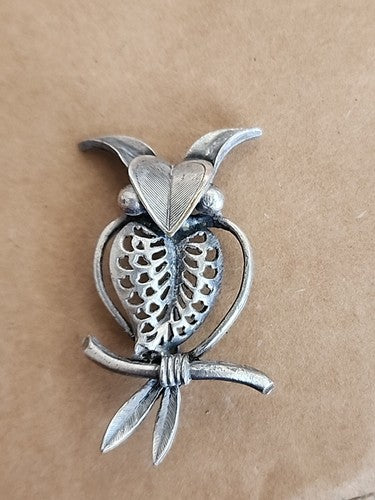 Stylized  Midcentury Owl Brooch Pin