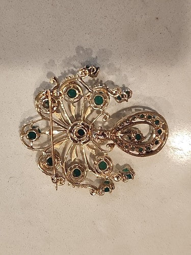 Antique 19c 14k GOLD Dangle Drop Emerald Chandelier  Brooch 2 1/4"