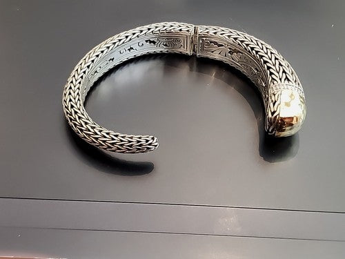 John Hardy Sterling Silver 18kt Gold with Diamonds Hinged Cuff