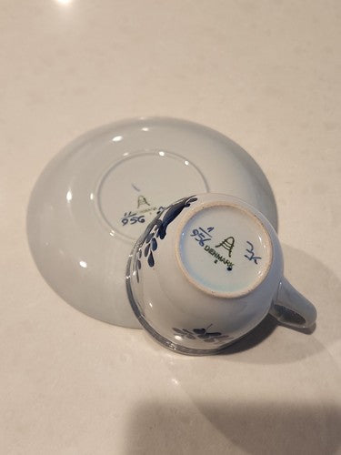 Royal Copenhagen Denmark Handpainted Tranquebar Blue Fajance 956 Cup & Saucer