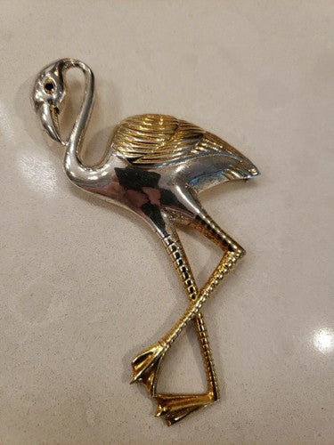 Antique Art Deco Signed Uncas Mfg Co Sterling 4" Flamingo Pin Glass Eye Mint!