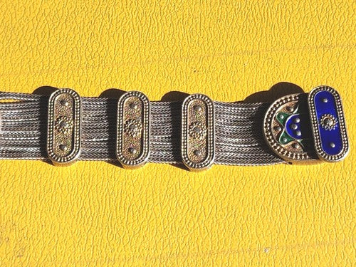 Vintage Turkish 925 Sterling Enamel and Foxtail Chain Bracelet Anatoli Signed