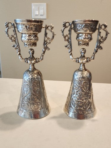 Pair Antique Wedding Cup Marriage Wager Figural 800 Silver Neresheimer & Sohne