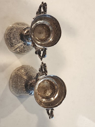 Pair Antique Wedding Cup Marriage Wager Figural 800 Silver Neresheimer & Sohne