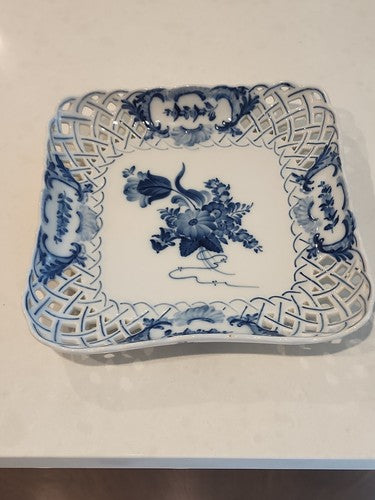 Vintage Royal Copenhagen Blue Flowers Reticulated 9" Serving Dish