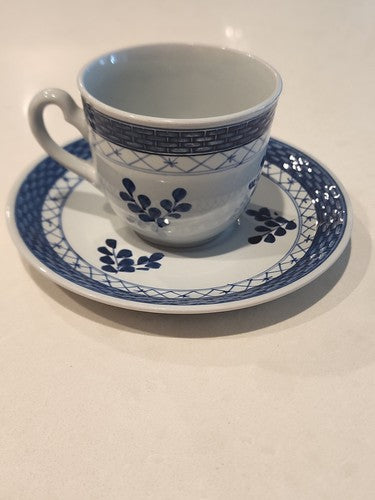 Royal Copenhagen Denmark Handpainted Tranquebar Blue Fajance 956 Cup & Saucer