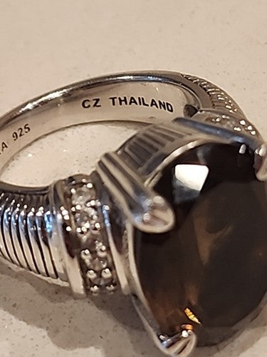 JUDITH RIPKA 925 STERLING SILVER RING SMOKY TOPAZ STONE SZ 6