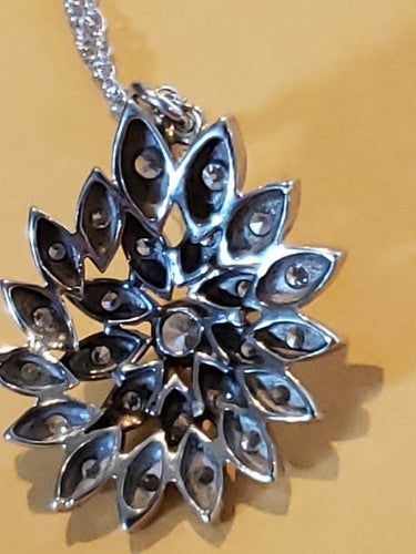 Diamond & 14K White Gold Snowflake Flower Cluster Pendant