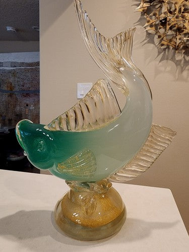 Vintage Murano Art Bollicine Glass Italian Alfredo Barbini Koi Fish 15" Tall MCM